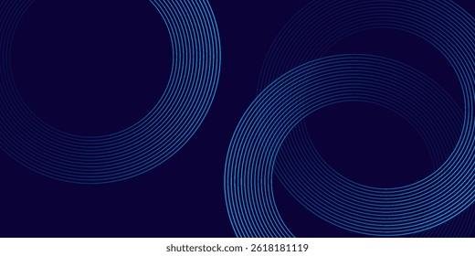 Líneas geométricas brillantes azules Abstractas sobre fondo azul oscuro. Moderno patrón de líneas de círculo azul brillante. Concepto de tecnología futurista. Traje para la cubierta, cartel, Anuncio, folleto, cabecera, Sitio web