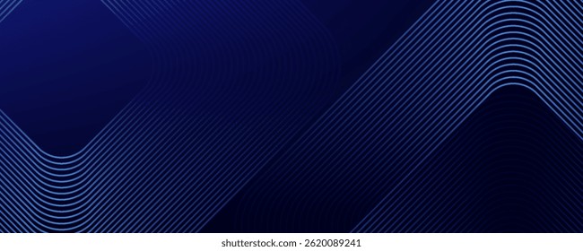 Líneas geométricas brillantes azules Abstractas sobre fondo oscuro. Modelo azul brillante moderno de las líneas cuadradas redondeadas. Concepto de tecnología futurista. Traje para el cartel, cubierta, Anuncio, presentación, Sitio web, volante