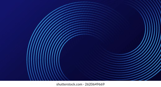Líneas geométricas brillantes azules Abstractas sobre fondo azul oscuro. Moderno patrón de líneas de círculo azul brillante. Concepto de tecnología futurista. Traje para la cubierta, cartel, Anuncio, folleto, cabecera, Sitio web