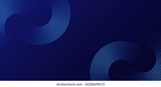 Abstract blue glowing geometric lines on dark blue background. Modern shiny blue circle lines pattern. Futuristic technology concept. Suit for cover, poster, banner, brochure, header, website