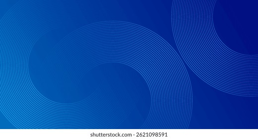 Abstract blue glowing geometric lines on dark blue background. Modern shiny blue circle lines pattern. Futuristic technology concept. Suit for cover, poster modern. Vector Eps10