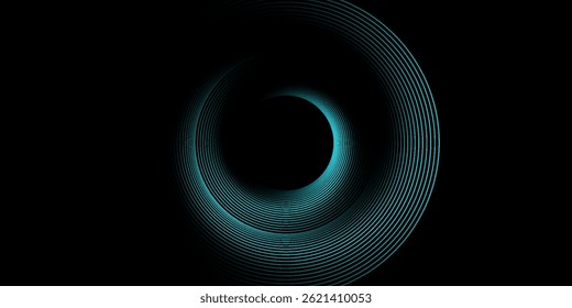 Abstract blue glowing geometric lines on dark blue background. Modern shiny blue circle lines pattern. Futuristic technology concept. Suit for cover, poster, banner, brochure, header, website
