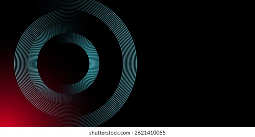 Abstract blue glowing geometric lines on dark blue background. Modern shiny blue circle lines pattern. Futuristic technology concept. Suit for cover, poster, banner, brochure, header, website