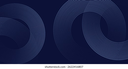 Líneas geométricas brillantes azules Abstractas sobre fondo azul oscuro. Moderno patrón de líneas de círculo azul brillante. Concepto de tecnología futurista. Traje para la cubierta, cartel,