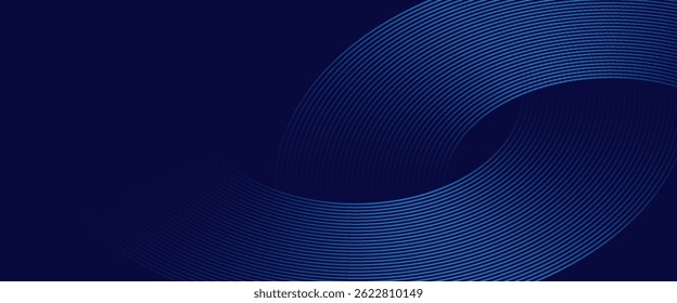 Líneas geométricas brillantes azules Abstractas sobre fondo azul oscuro. Moderno patrón de líneas de círculo azul brillante. Concepto de tecnología futurista. Traje para la cubierta, cartel, Anuncio, folleto, Sitio web