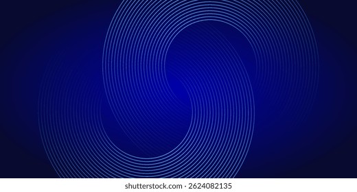 Líneas geométricas brillantes azules Abstractas sobre fondo azul oscuro. Moderno patrón de líneas de círculo azul brillante. Concepto de tecnología futurista. Traje para la cubierta, cartel, Anuncio, folleto, cabecera, Sitio web. eps 10
