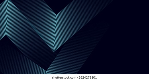 Abstrakte, blau leuchtende geometrische Linien auf dunklem Hintergrund. Modernes glänzendes blaues, abgerundetes quadratisches Linienmuster. Futuristisches Technologiekonzept. Anzug für Poster, Cover, Banner, Präsentation, Website