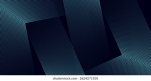Abstract blue glowing geometric lines on dark background. Modern shiny blue rounded square lines pattern. Futuristic technology concept. Suit for poster, cover, banner, presentation, website