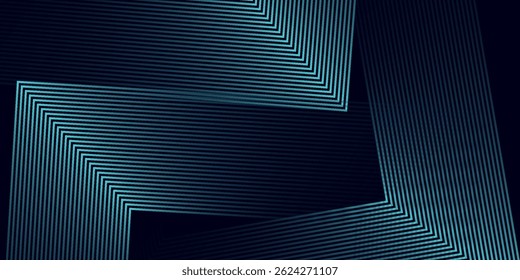 Líneas geométricas brillantes azules Abstractas sobre fondo oscuro. Modelo azul brillante moderno de las líneas cuadradas redondeadas. Concepto de tecnología futurista. Traje para el cartel, cubierta, Anuncio, presentación, Sitio web