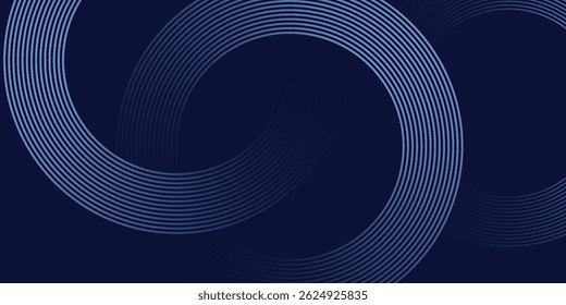 Abstract blue glowing geometric lines on dark blue background. Modern shiny blue circle lines pattern. Futuristic technology concept. Suit for cover, poster,