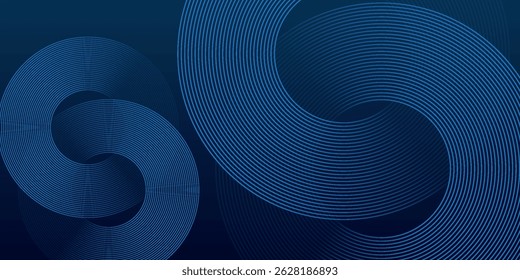 Abstract blue glowing geometric lines on dark blue background. Modern shiny blue circle lines pattern, vector, eps10.