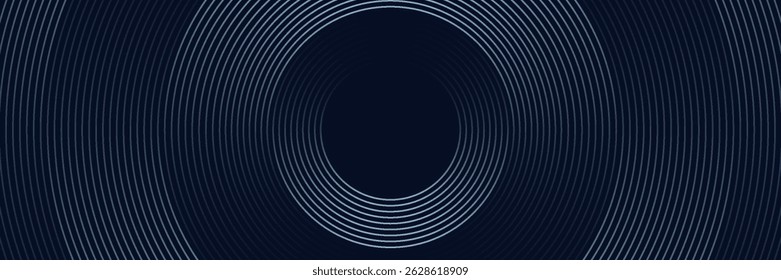 Abstract blue glowing geometric lines on dark blue background. Modern shiny blue circle lines pattern. Futuristic technology concept. Suit for cover, poster, banner, header, website.