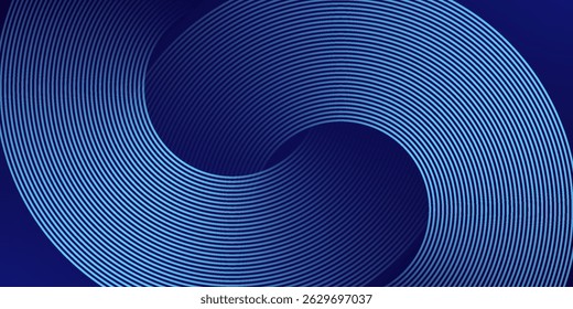 Abstract blue glowing geometric lines on dark blue background. Modern shiny blue circle lines pattern. Futuristic technology concept. Suit for cover, poster, banner, brochure, header, website