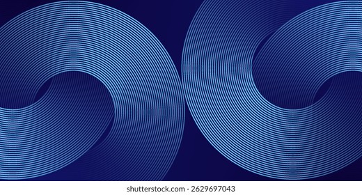 Abstract blue glowing geometric lines on dark blue background. Modern shiny blue circle lines pattern. Futuristic technology concept. Suit for cover, poster, banner, brochure, header, website