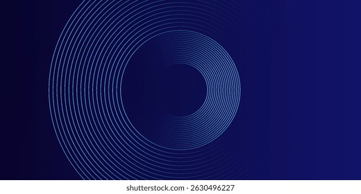 Líneas geométricas brillantes azules Abstractas sobre fondo azul oscuro. Moderno patrón de líneas de círculo azul brillante. Concepto de tecnología futurista. Traje para la cubierta, cartel, Anuncio, folleto, cabecera, Sitio web