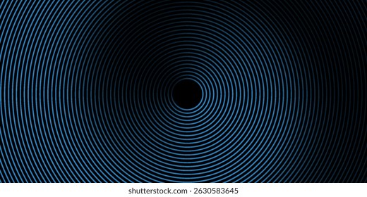 Abstrakte blaue leuchtende geometrische Linien auf dunkelblauem Hintergrund. Moderne glänzende blaue Kreislinien Muster. Futuristisches Technologiekonzept. Anzug für Cover, Poster, Banner, Header, Website.