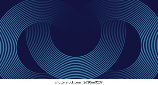 Abstract blue glowing geometric lines on dark blue background. Modern shiny blue circle lines pattern. Futuristic technology concept. Suit for cover, poster, banner eps 10.