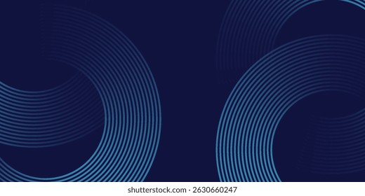 Líneas geométricas brillantes azules Abstractas sobre fondo azul oscuro. Moderno patrón de líneas de círculo azul brillante. Concepto de tecnología futurista. Traje para la cubierta, cartel, Anuncio eps 10.
