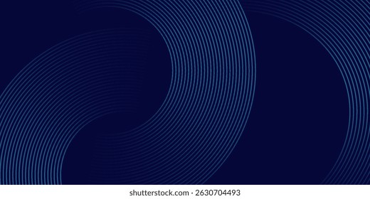 Abstract blue glowing geometric lines on dark blue background. Modern shiny blue circle lines pattern. Futuristic technology concept. Suit for cover, poster, banner, brochure, header, website
