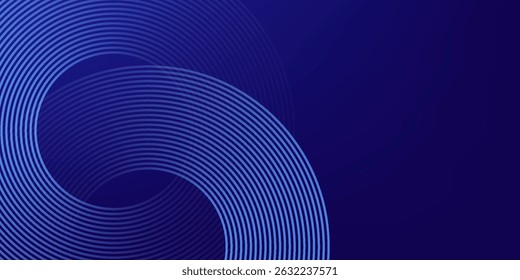 Abstract blue glowing geometric lines on dark blue background. Modern shiny blue circle lines pattern. Futuristic technology concept. Suit for cover, poster, banner, brochure, header, website