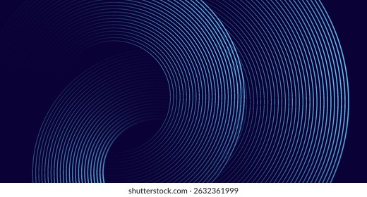 Abstract blue glowing geometric lines on dark blue background. Modern shiny blue circle lines pattern. Futuristic technology concept. Suit for cover, poster, banner, brochure, header, website
