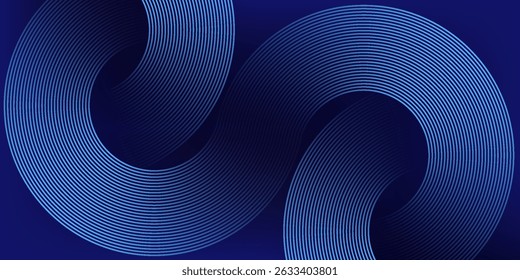 Abstract blue glowing geometric lines on dark blue background. Modern shiny blue circle lines pattern. Futuristic technology concept. Suit for cover, poster, banner, brochure, header, website