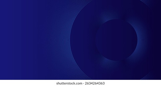 Líneas geométricas brillantes azules Abstractas sobre fondo azul oscuro. Moderno patrón de líneas de círculo azul brillante. Concepto de tecnología futurista. Traje para la cubierta, cartel, Anuncio, cabecera, Sitio web.eps10