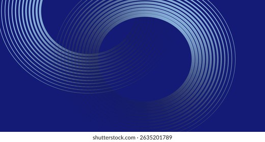 Abstract blue glowing geometric lines on dark blue background. Modern shiny blue circle lines pattern. Futuristic technology concept. Suit for cover, poster, banner, brochure, header, website
