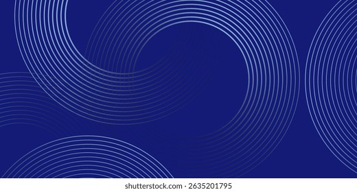Abstract blue glowing geometric lines on dark blue background. Modern shiny blue circle lines pattern. Futuristic technology concept. Suit for cover, poster, banner, brochure, header, website
