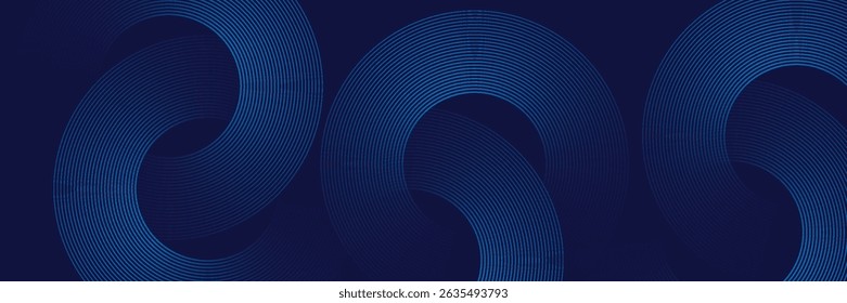 Líneas geométricas brillantes azules Abstractas sobre fondo azul oscuro. Moderno patrón de líneas de círculo azul brillante. Concepto de tecnología futurista. Traje para la cubierta, cartel, Anuncio eps 10.