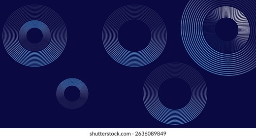 Abstract blue glowing geometric lines on dark blue background. Modern shiny blue circle lines pattern. Futuristic technology concept. Suit for cover, poster, banner, brochure, header, website