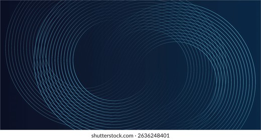 Abstract blue glowing geometric lines on dark blue background. Modern shiny blue circle lines pattern. Futuristic technology concept. Suit for cover, poster, banner, header, website.eps10	