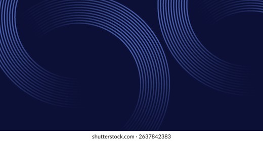 Abstract blue glowing geometric lines on dark blue background. Modern shiny blue circle lines pattern. Futuristic technology concept. Suit for cover, poster, banner, brochure, header, website vector 