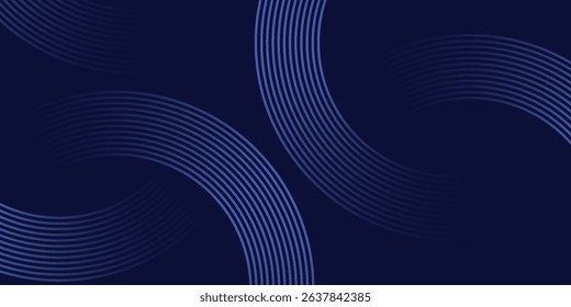 Abstract blue glowing geometric lines on dark blue background. Modern shiny blue circle lines pattern. Futuristic technology concept. Suit for cover, poster, banner, brochure, header, website vector 