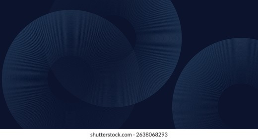 Abstract blue glowing geometric lines on dark blue background. Modern shiny blue circle lines pattern modern abstract