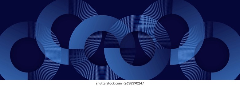 Abstract blue glowing geometric lines on dark blue background. Modern shiny blue circle lines pattern. Futuristic technology concept.vector
