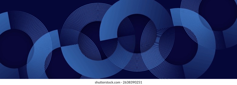 Abstract blue glowing geometric lines on dark blue background. Modern shiny blue circle lines pattern. Futuristic technology concept.vector