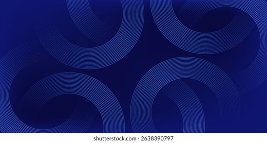 Abstract blue glowing geometric lines on dark blue background. Modern shiny blue circle lines pattern. Futuristic technology concept. Suit for cover, poster, banner, brochure, header, website