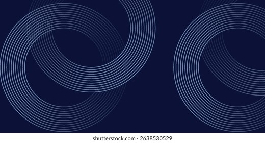 Abstract blue glowing geometric lines on dark blue background. Modern shiny blue circle lines pattern. Futuristic technology concept. Suit for cover, poster,
