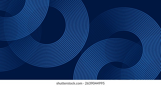 Abstract blue glowing geometric lines on dark blue background. Modern shiny blue circle lines pattern. Futuristic technology concept. Suit for cover, poster, banner, brochure, header, website