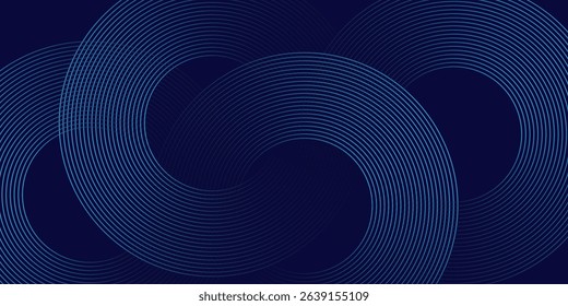 Abstract blue glowing geometric lines on dark blue background. Modern shiny blue circle lines pattern. Futuristic technology concep