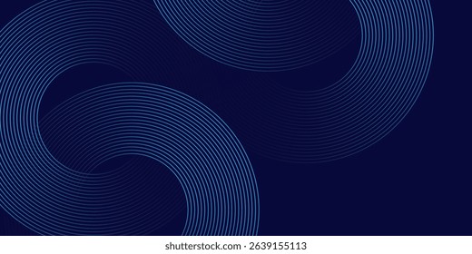 Abstract blue glowing geometric lines on dark blue background. Modern shiny blue circle lines pattern. Futuristic technology concep