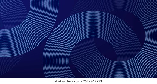 Abstract blue glowing geometric lines on dark blue background. Modern shiny blue circle lines pattern. Futuristic technology concept. Suit for cover, poster, banner, brochure, header, website