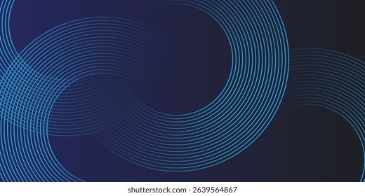 Abstract blue glowing geometric lines on dark blue background. Modern shiny circle lines pattern. Futuristic technology concept. Suit for cover, poster, banner, brochure, header, website vector