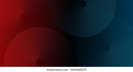 Abstract blue glowing geometric lines on dark blue background. Modern shiny blue circle lines pattern. Futuristic technology concept. Suit for cover, poster, banner, brochure, header, website