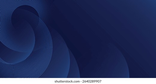 Abstract blue glowing geometric lines on dark blue background. Modern shiny blue circle lines pattern
