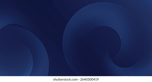 Abstract blue glowing geometric lines on dark blue background. Modern shiny blue circle lines pattern