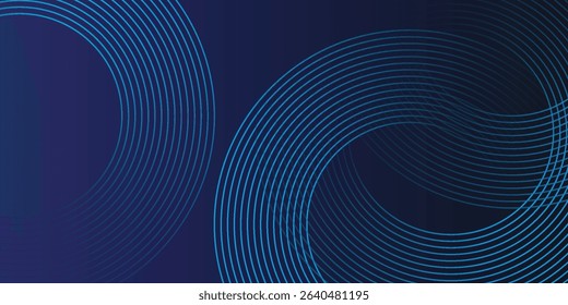 Abstract blue glowing geometric lines on dark blue background. Modern shiny circle lines pattern. Futuristic technology concept. Suit for cover, poster, banner