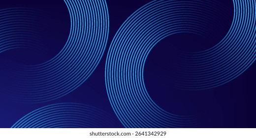 Abstract blue glowing geometric lines on dark blue background. Modern shiny blue circle lines pattern. Futuristic technology concept. Suit for cover, poster, banner, brochure, header, website