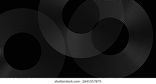 Abstract blue glowing geometric lines on dark blue background. Modern shiny blue circle lines pattern. Futuristic technology concept. Suit for cover, poster, banner, brochure, header, website
